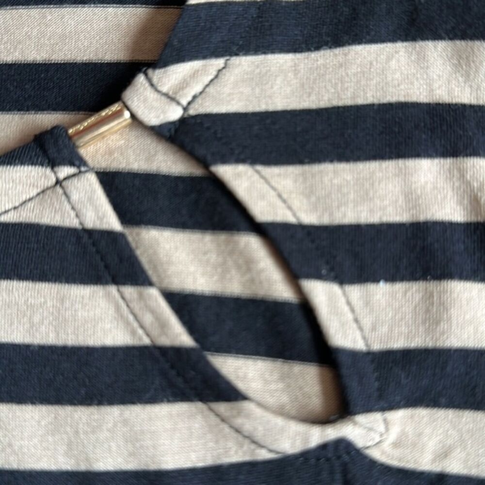 Michael Kors Womens Black Khaki Striped Blouse Size Large Long Sleeve - Picture 7 of 7